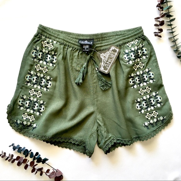 Angie Pants - NWT Angie Embroidered Olive Shorts